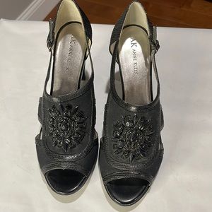 Anne Klein faux snakeskin peep toe beaded heels